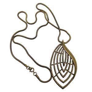 Signed Trifari Statement Costume Necklace - Gold Tone Chain / Pendant 26"